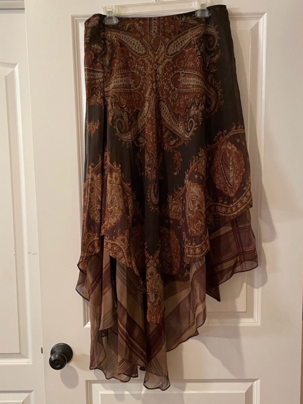 Lauren Ralph Lauren Asymmetrical Paisley Chiffon Skirt in Brown and Rust in Silk